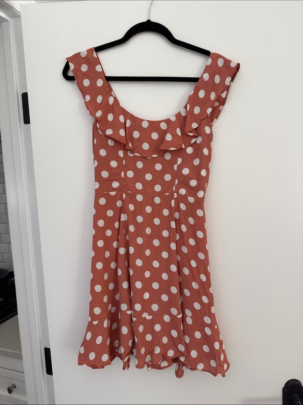 Reformation Rust Peachy Pink Polka Dot Ruffle Mini Dress